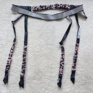 VICTORIA'S SECRET "Very Sexy" black and brown animal print sparkly garter